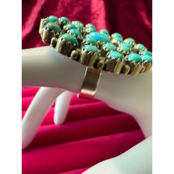 Zuni Sterling Silver Turquoise Snake Eye Petite Point  Statement Ring Size 9 - Picture 9 of 9